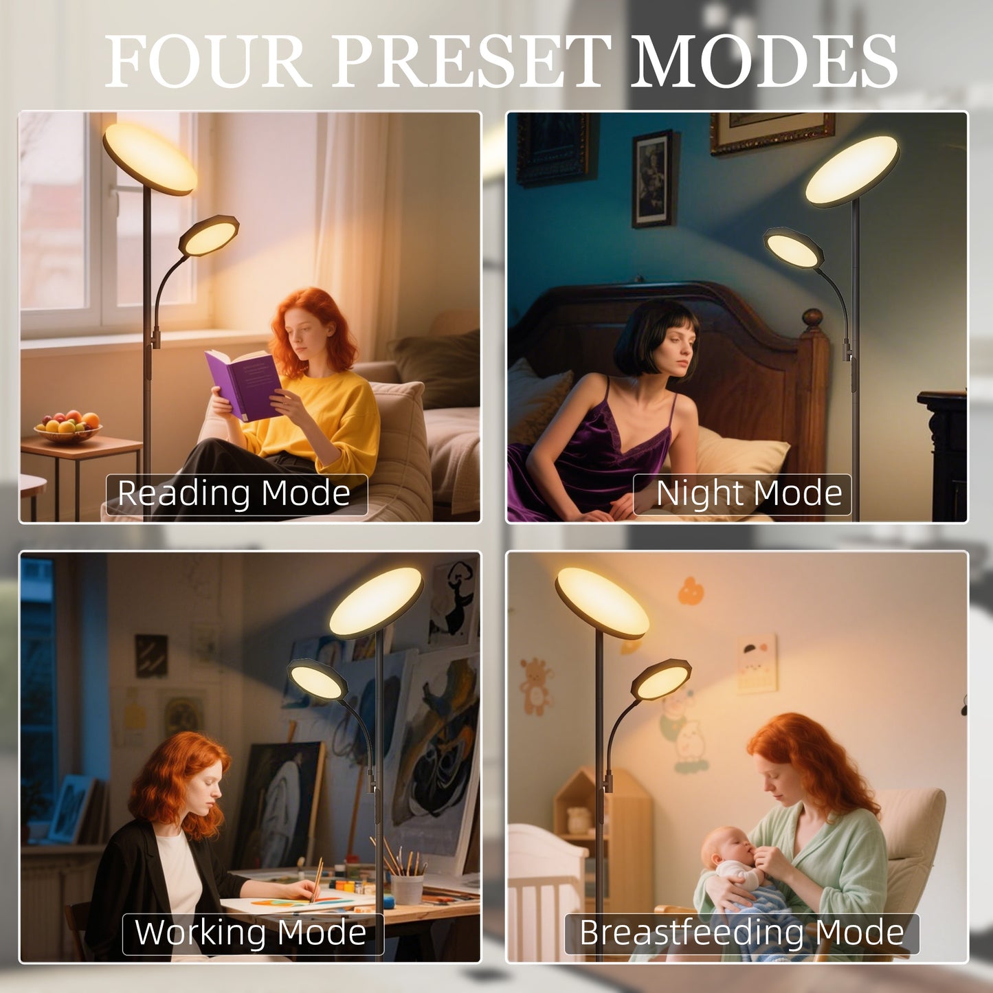 HOMCOM LED Floor Lamp Stepless Dimmable Uplighter With Reading Light 2700K To 6500K Color Temperature And Remote Control