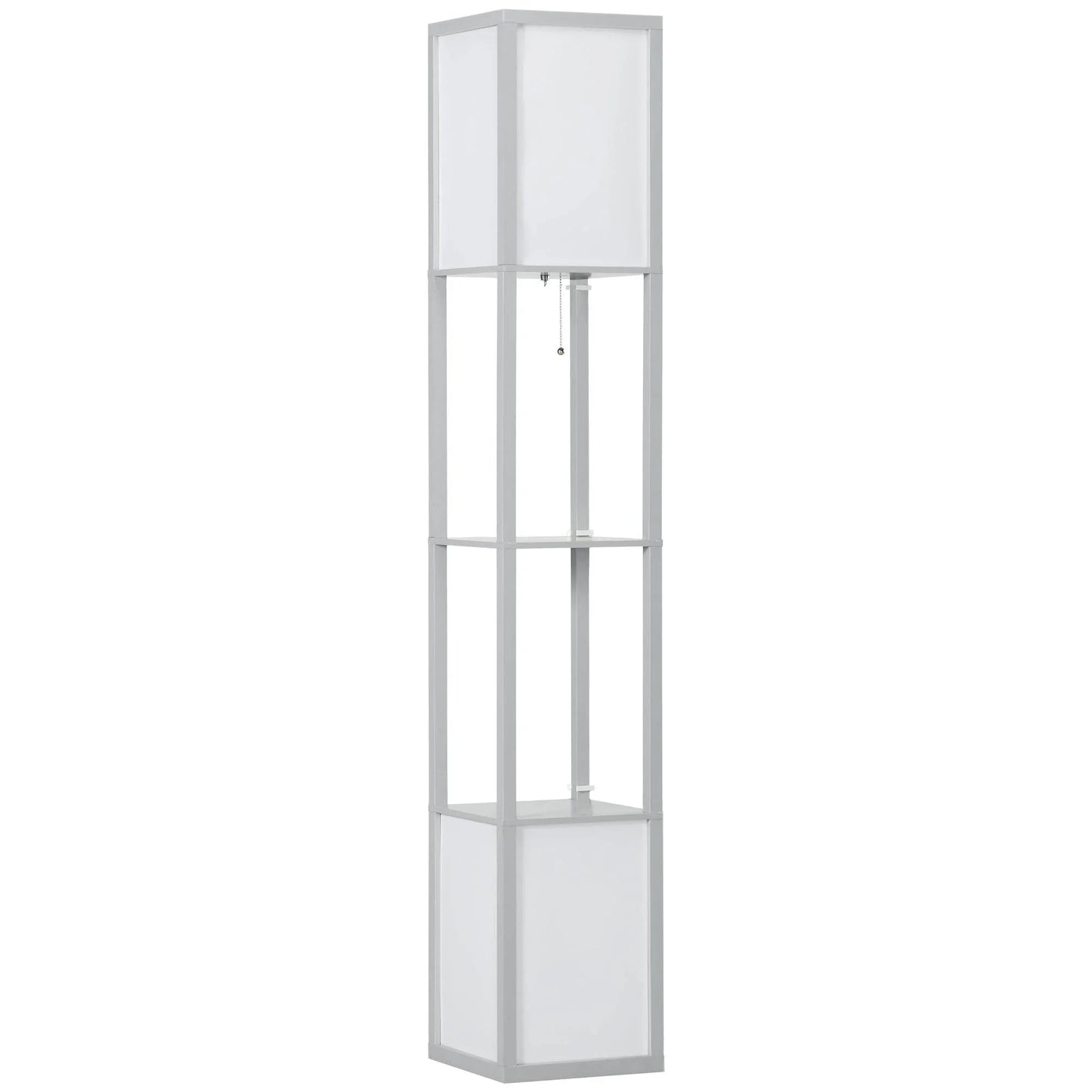 HOMCOM Contemporary Floor Lamp with Shelf and Dual Lighting, 156cm Tall, Grey - ALL4U RETAILER LTD