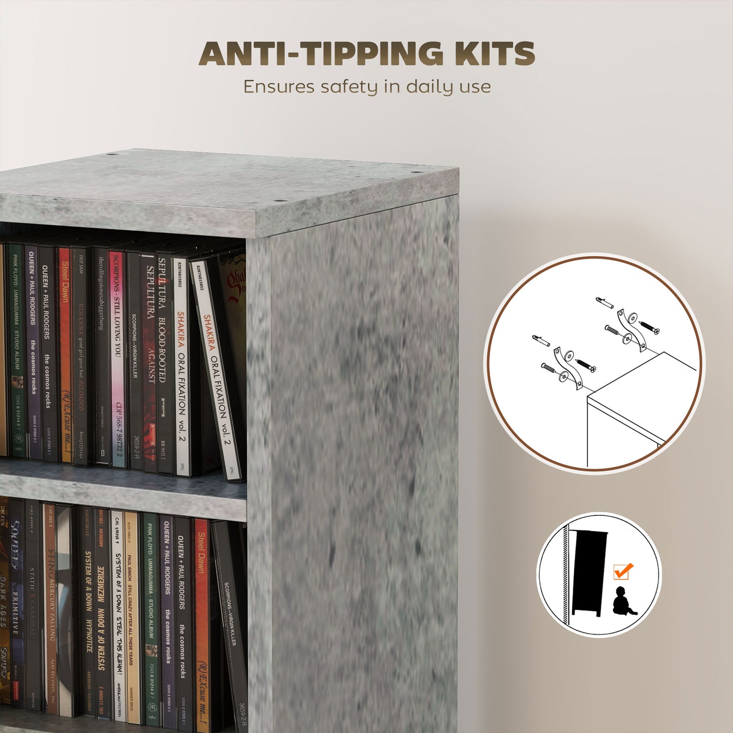HOMCOM Set Of 2 CD Media Display Tower Racks With Adjustable Shelves Grey Holds 102 CDs Each