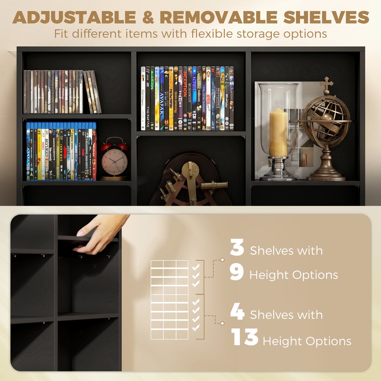HOMCOM 835 CD and 640 Blu Ray Storage Unit with 27 Compartments and 21 Adjustable Shelves Black Finish
