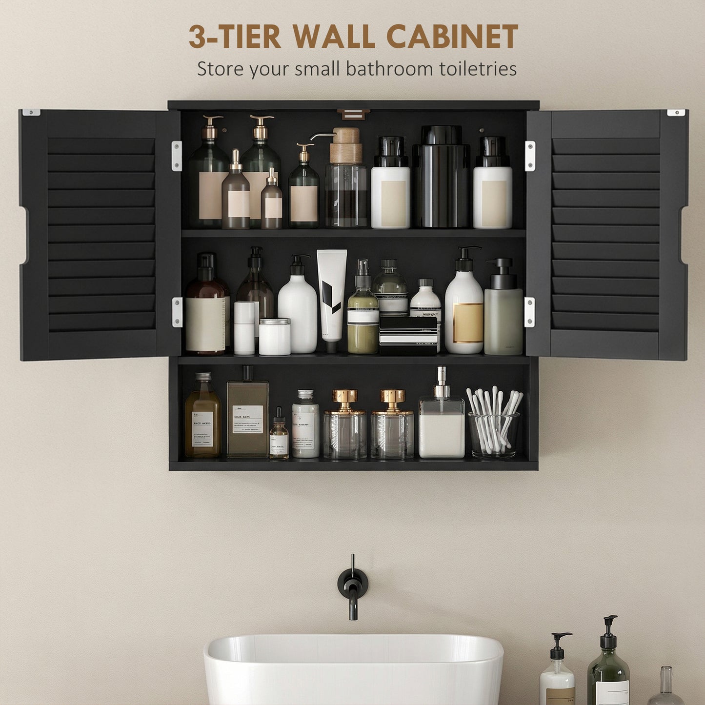 HOMCOM Wall Mounted Bathroom Cabinet With Adjustable Shelves Black 60 X 20 X 60 Cm