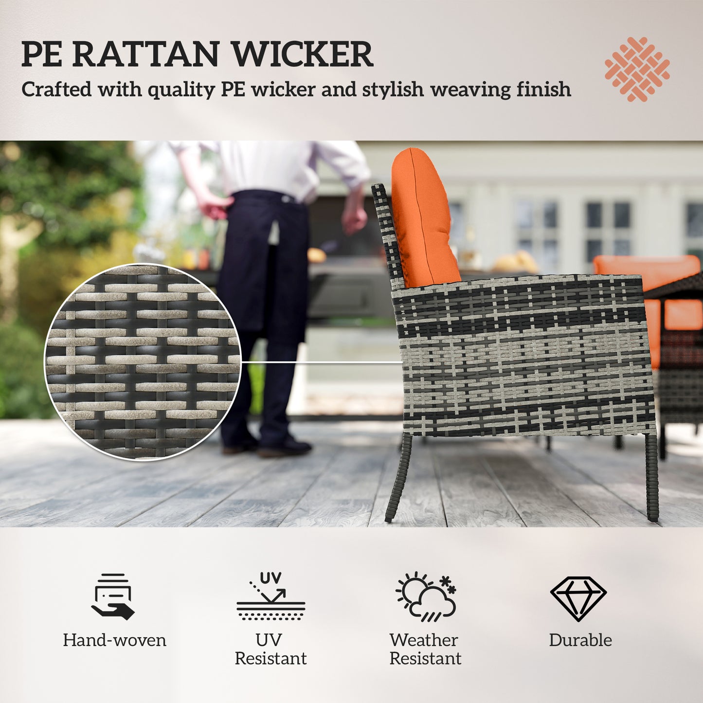 Outsunny 6 Piece Outdoor Rattan Garden Furniture Set With Dining Table And Cushions Orange