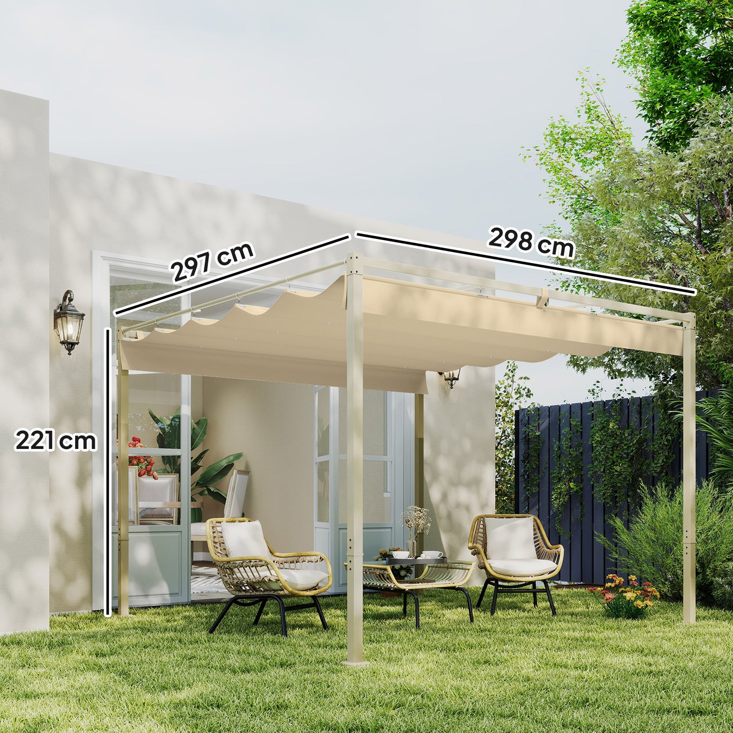 Outsunny 3 By 3 Meter Retractable Roof Metal Pergola With Adjustable Canopy For Garden In Black