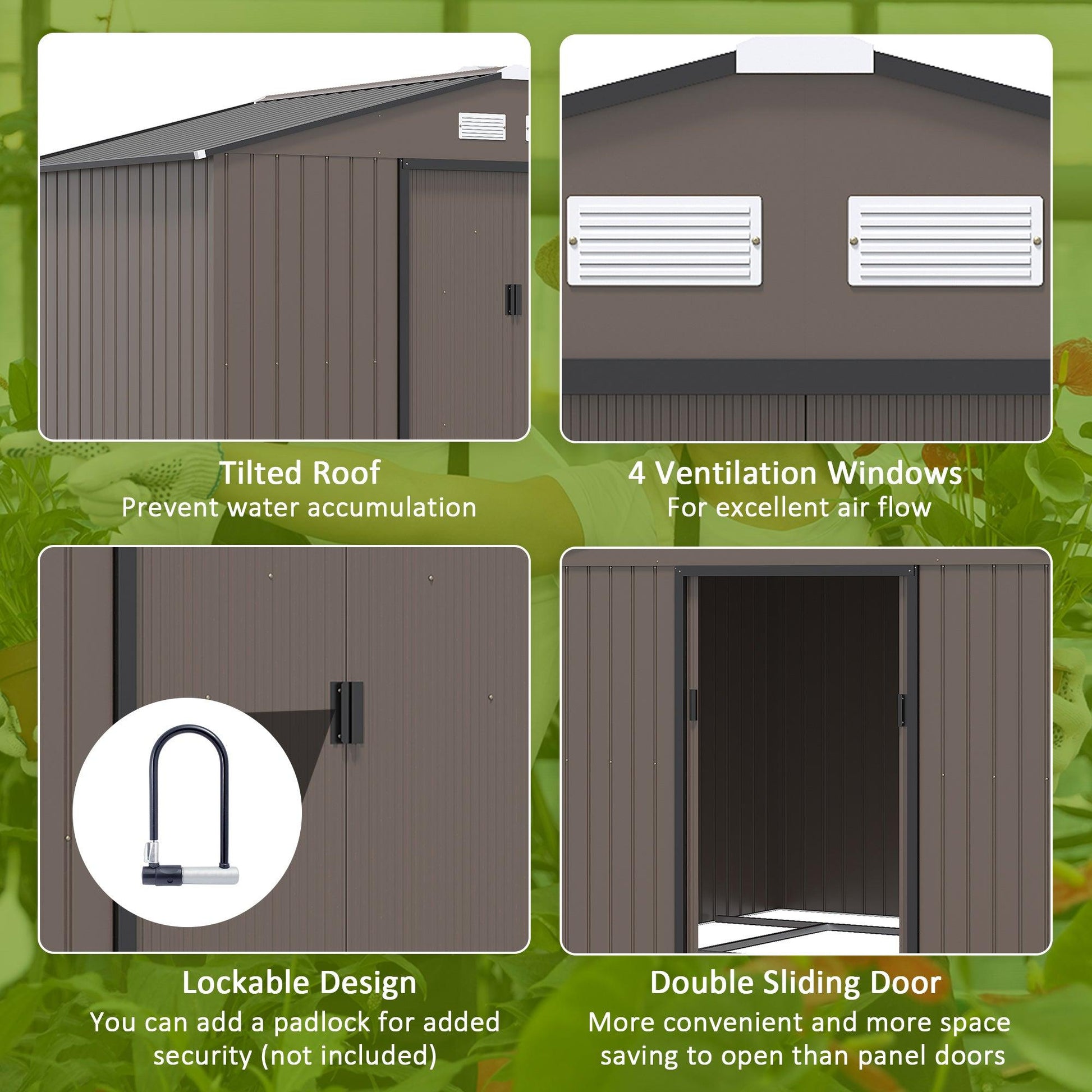 Outsunny 9 X 6FT Outdoor Storage Garden Shed Sliding Door Galvanised Metal Brown - ALL4U RETAILER LTD