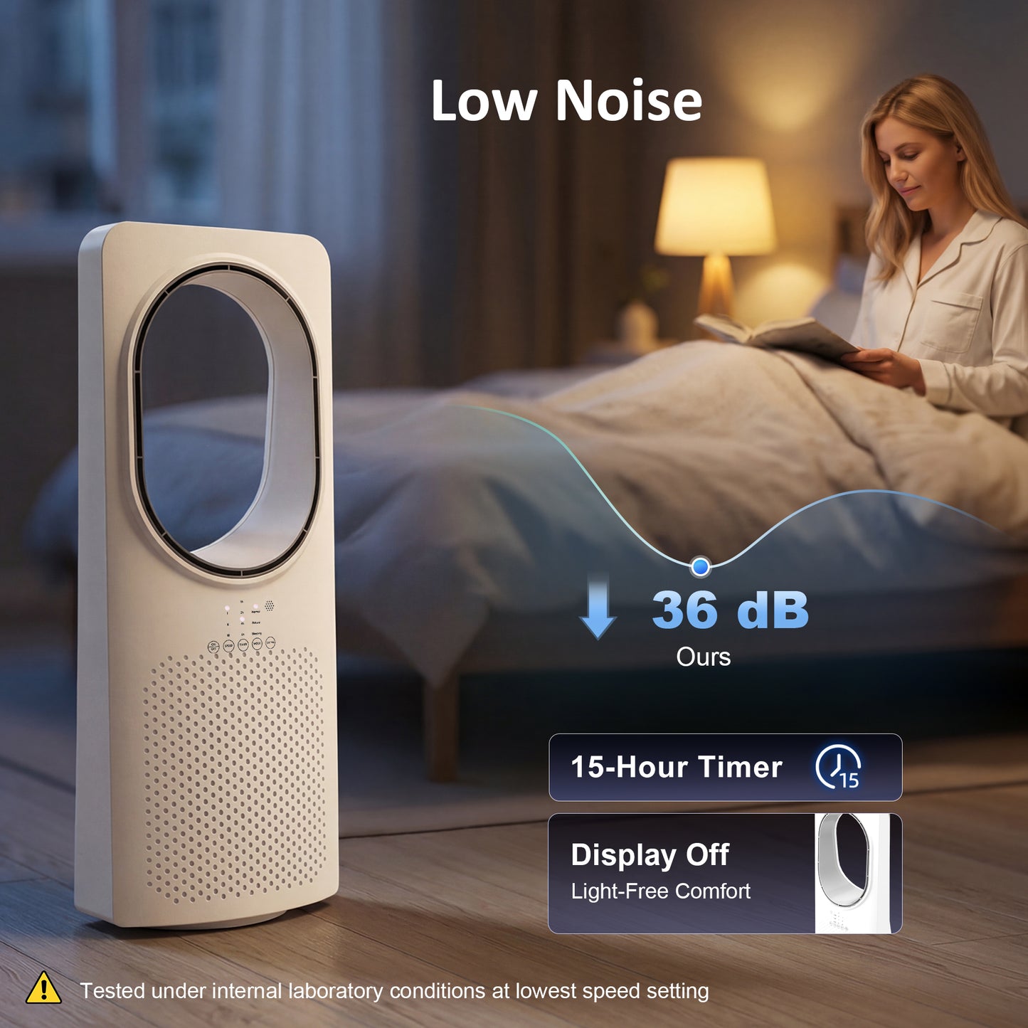 HOMCOM Bladeless Tower Fan for Bedroom, 36dB Sleep Mode, 45 Degree Oscillation, 3 Speeds, 3 Modes, 15H Timer, White