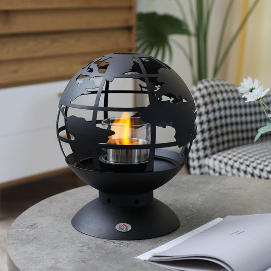 HOMCOM Portable Globe Shape Tabletop Bioethanol Fireplace, 0.4L Tank, 1.5 Hour Burning Time, Black