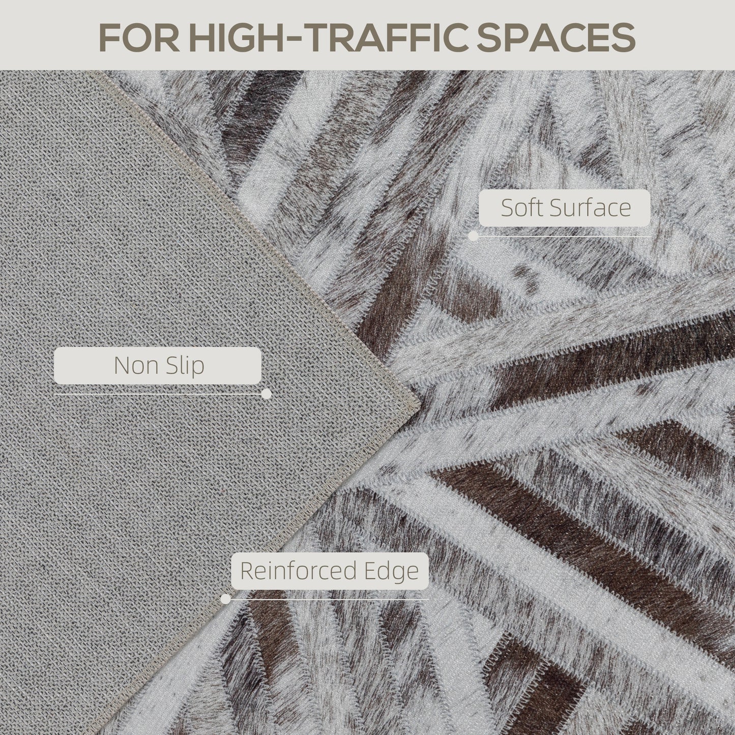 HOMCOM Modern Area Rug Triangle Pattern Non Slip Washable Chenille Carpet For Living Room Bedroom 290 x 200 cm Brown