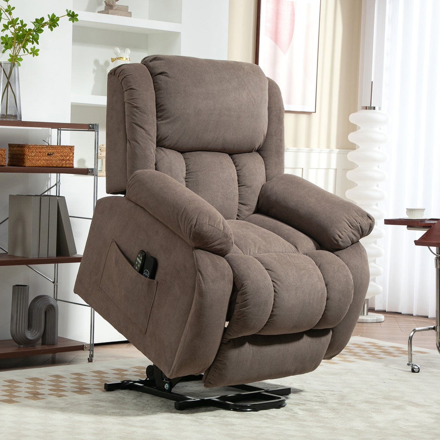 HOMCOM Electric Recliner Lift Chair With Eight Massage Points And Lumbar Heat, USB Port, Light Brown