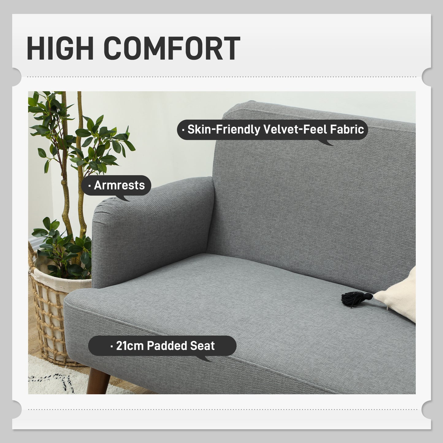 Chic Grey Velvet Loveseat Sofa with Thick Padding and Wooden Legs for Compact Spaces