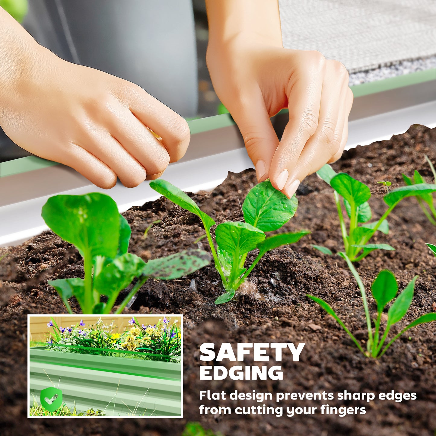 Outsunny Set Of Two 110 x 50 cm Galvanised Steel Planter Boxes Light Green For Gardens And Patios