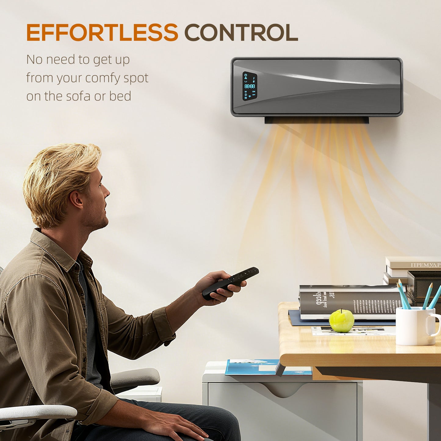 Homcom 2000W Ceramic Electric Heater With Fan Adjustable Thermostat Wall Mounted Grey