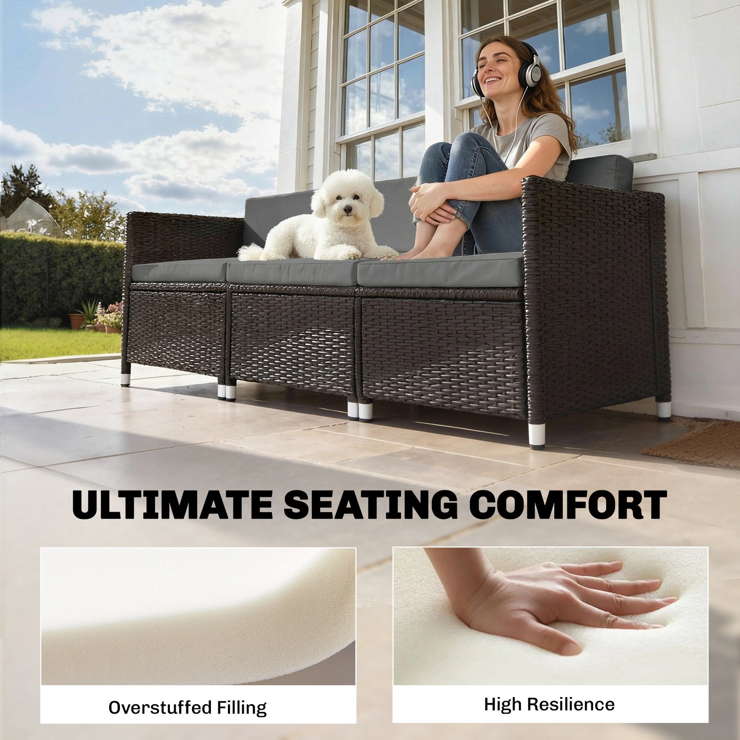 Outsunny 7 Piece Patio Cushions For Outdoor Loveseat With Removable Covers For Rattan Furniture 60x60 cm Dark Grey