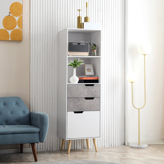 HOMCOM Modern Free Standing Storage Cabinet with 3 Drawers and 2 Shelves, Stylish Accent Furniture for Bedroom and Living Spaces, Light Grey Finish - ALL4U RETAILER LTD