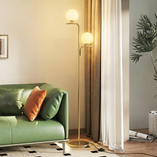 HOMCOM LED Floor Lamp Three Colour Temperatures Modern Standing Lamp With Globe Glass Shades And Foot Switch Gold Tone