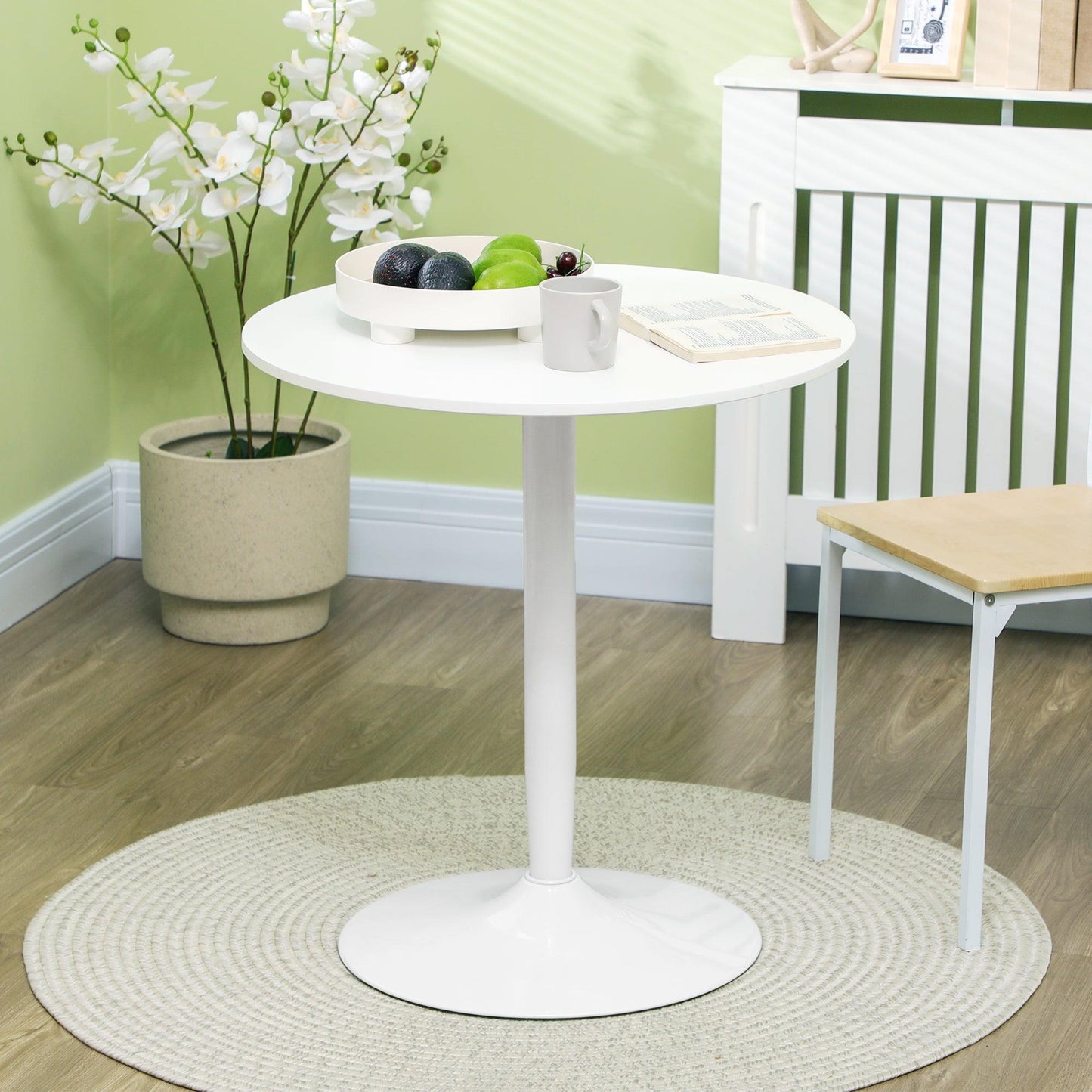 HOMCOM Modern Round Dining Table with Steel Base, Space Saving, Non-slip, White - ALL4U RETAILER LTD