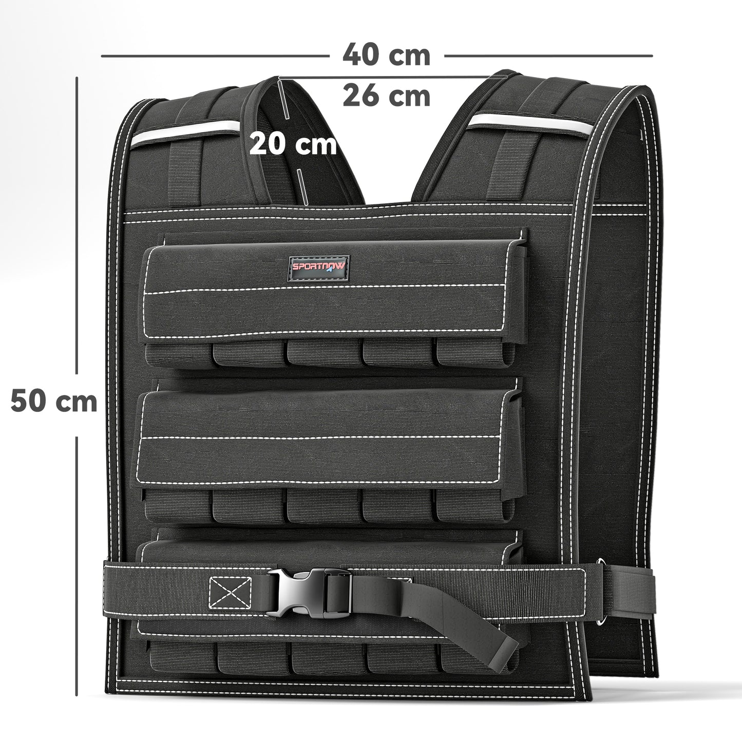 Adjustable 30KG Weighted Vest for Men and Women - SPORTNOW, Features 30 Removable Weights, Reflective Strips, and Comfortable Fit for Cardio and Strength Training