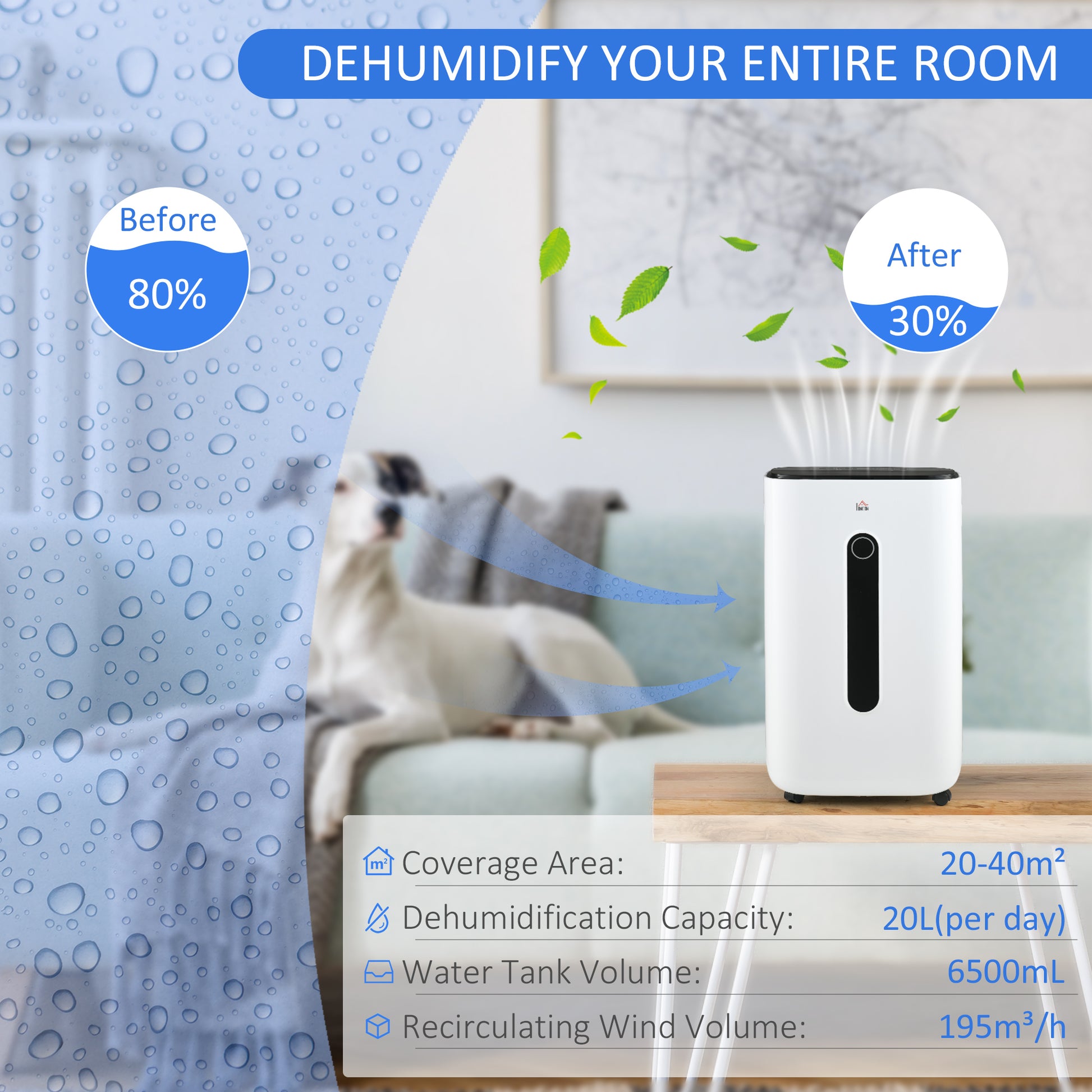 HOMCOM 22L/Day Compact Dehumidifier & Air Purifier with 24H Timer, 4 Modes, and 6.5L Tank for Home Use - ALL4U RETAILER LTD