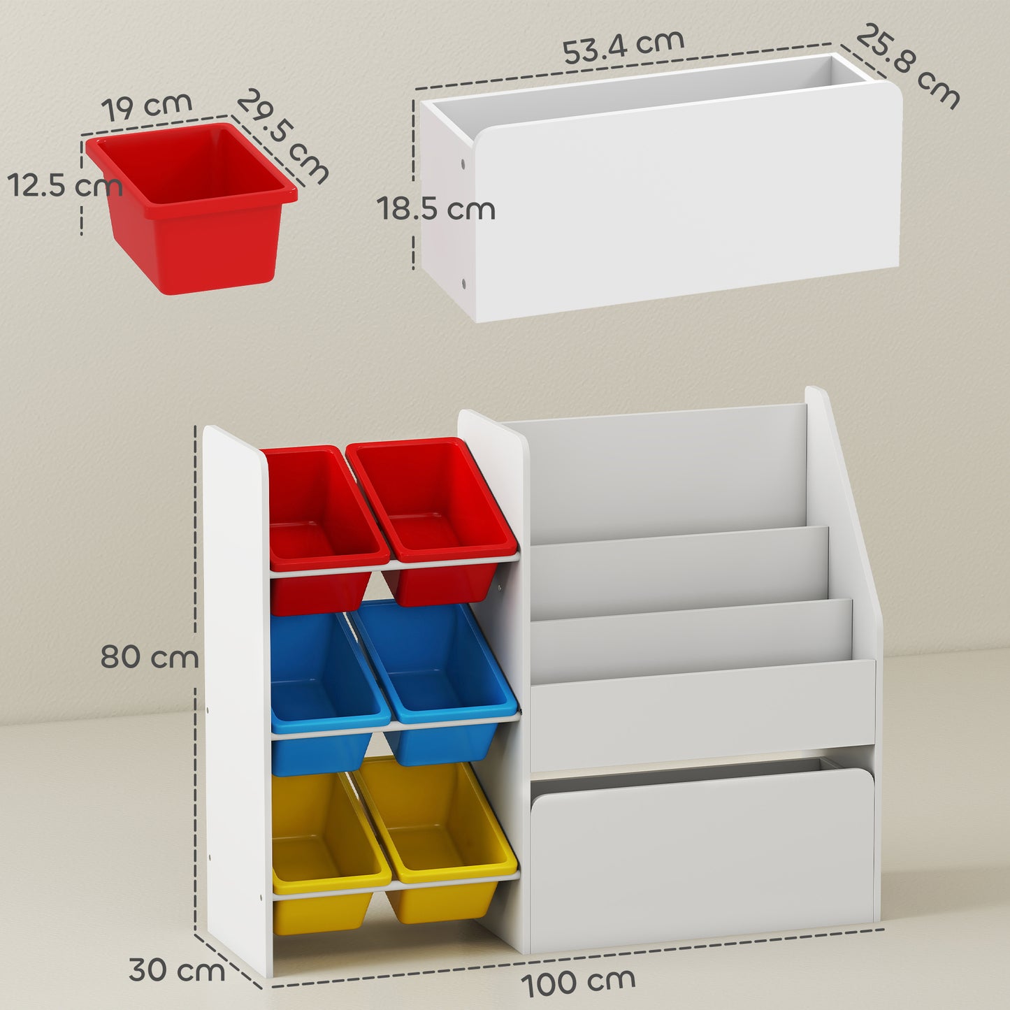 AIYAPLAY 3 Tier Toy Organiser Shelf With 6 Removable Bins Multicoloured For Bedroom Nursery