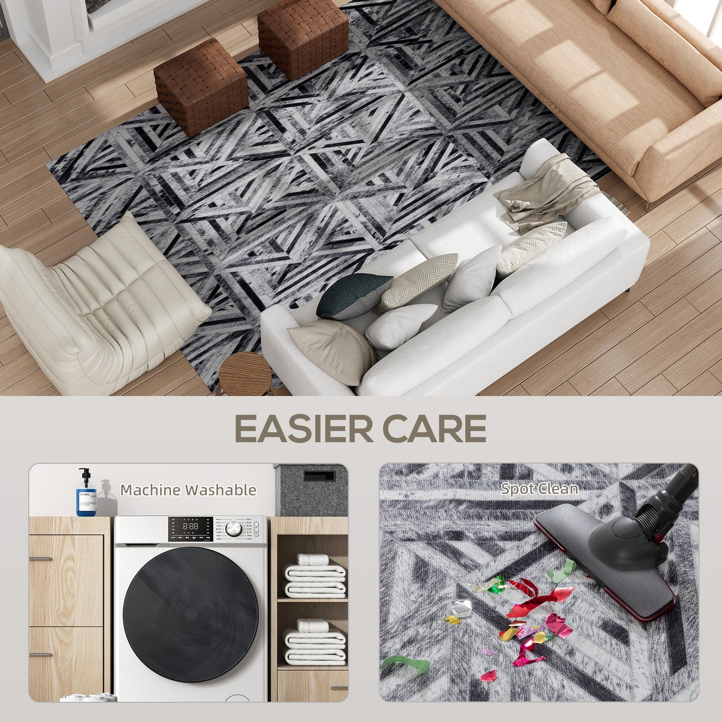 HOMCOM Modern Area Rug Non Slip Washable Chenille Floor Carpet for Living Room Bedroom Dining Room 290 x 200 cm Black