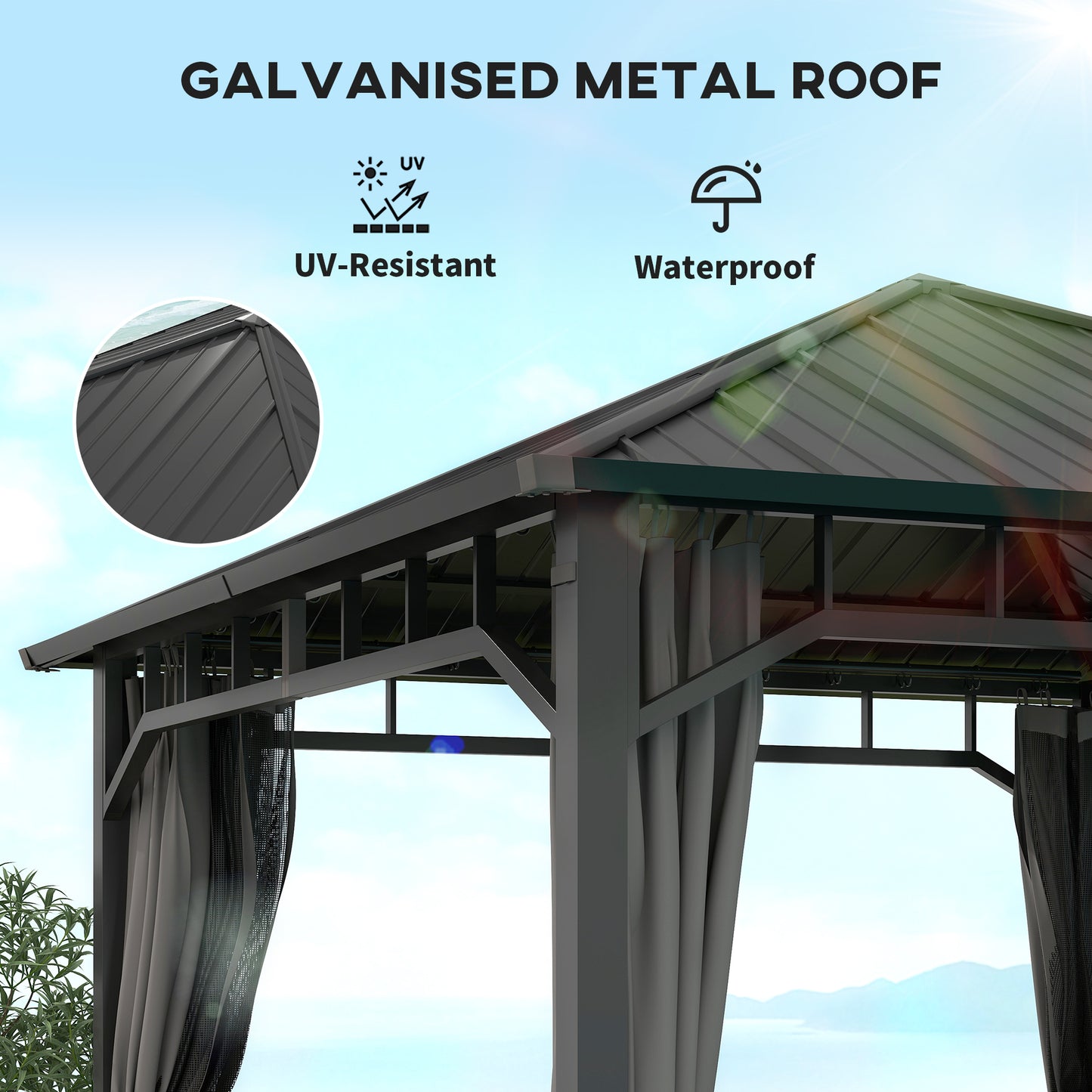 Outsunny 3x3m Hardtop Gazebo with Galvanised Steel Roof Waterproof Pavilion with Netting and Curtains for Patio Deck