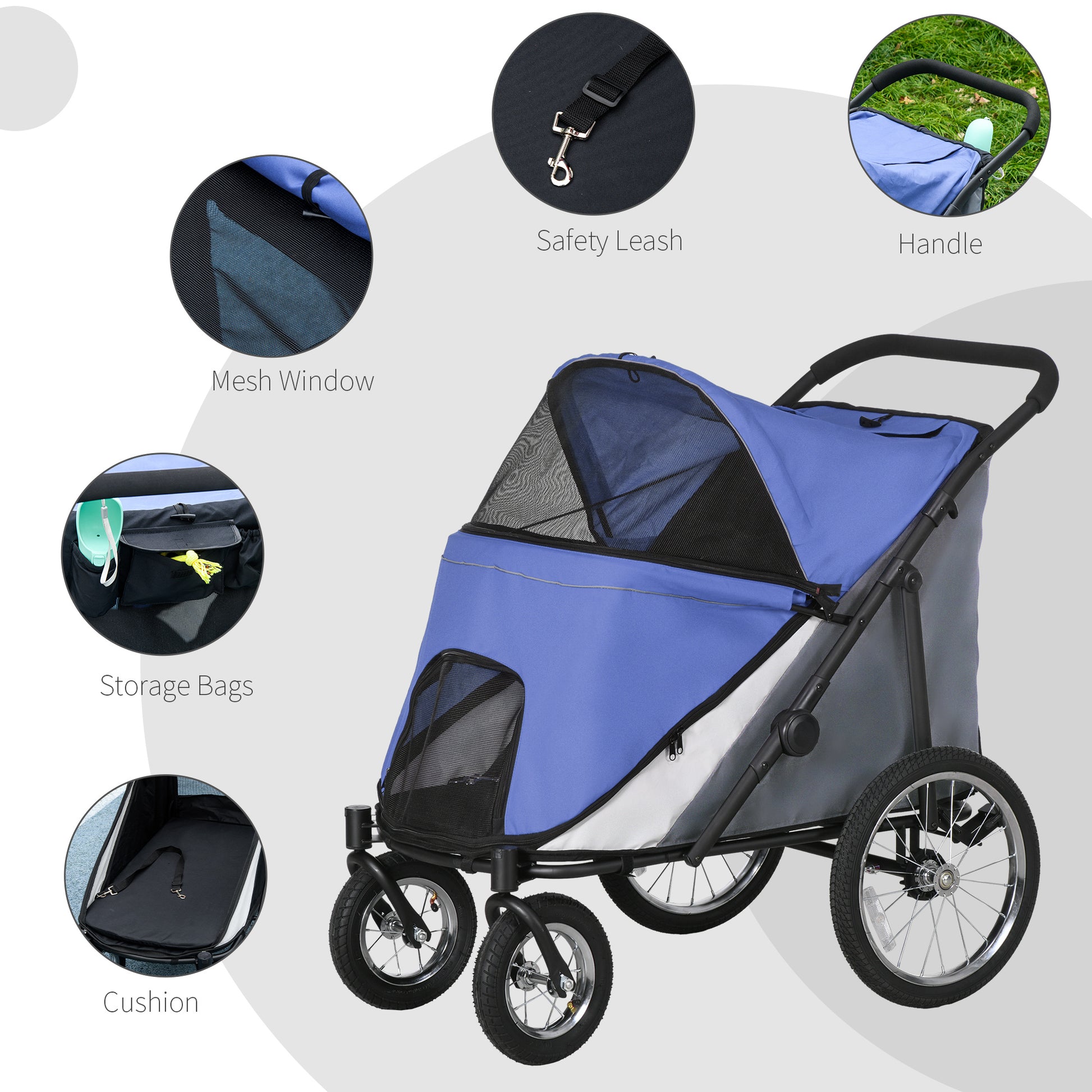 PawHut Blue Foldable Pet Stroller with Washable Cushion and Storage Bags for Medium to Large Dogs and Cats - Perfect for Travel - ALL4U RETAILER LTD