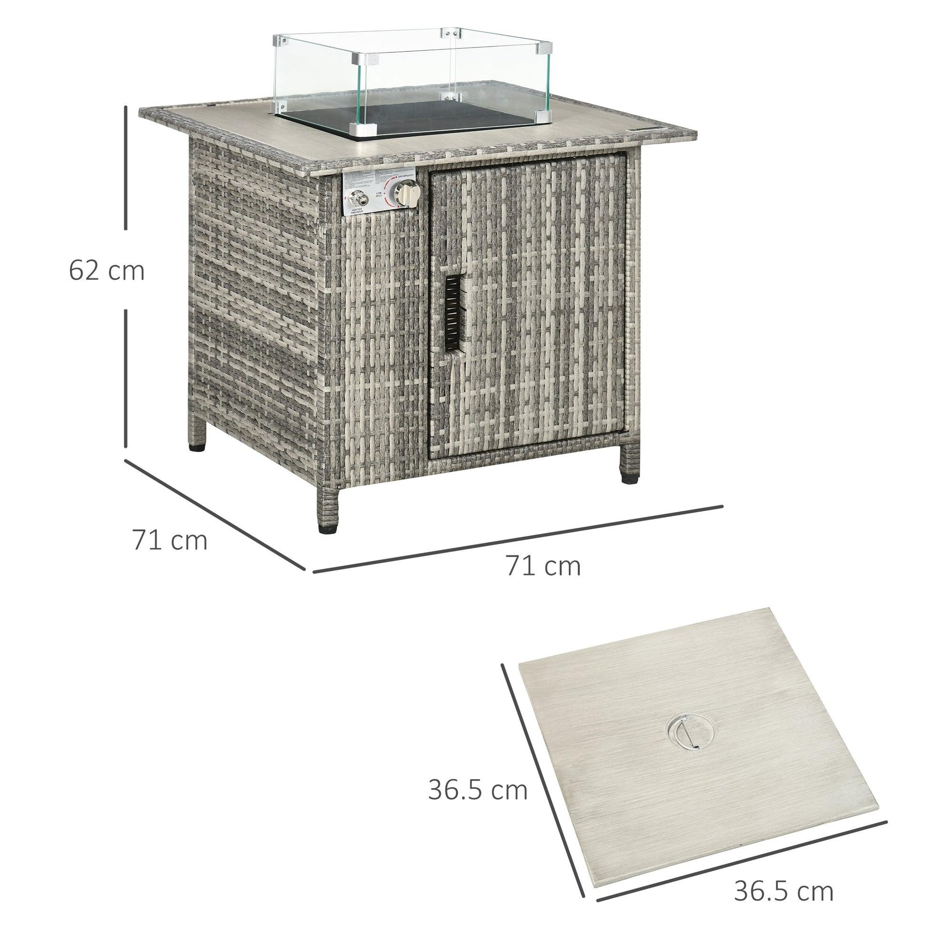 Outsunny Gas Fire Pit Table w/ Rain Cover, Windscreen & Lava Stone, 50,000 BTU - ALL4U RETAILER LTD