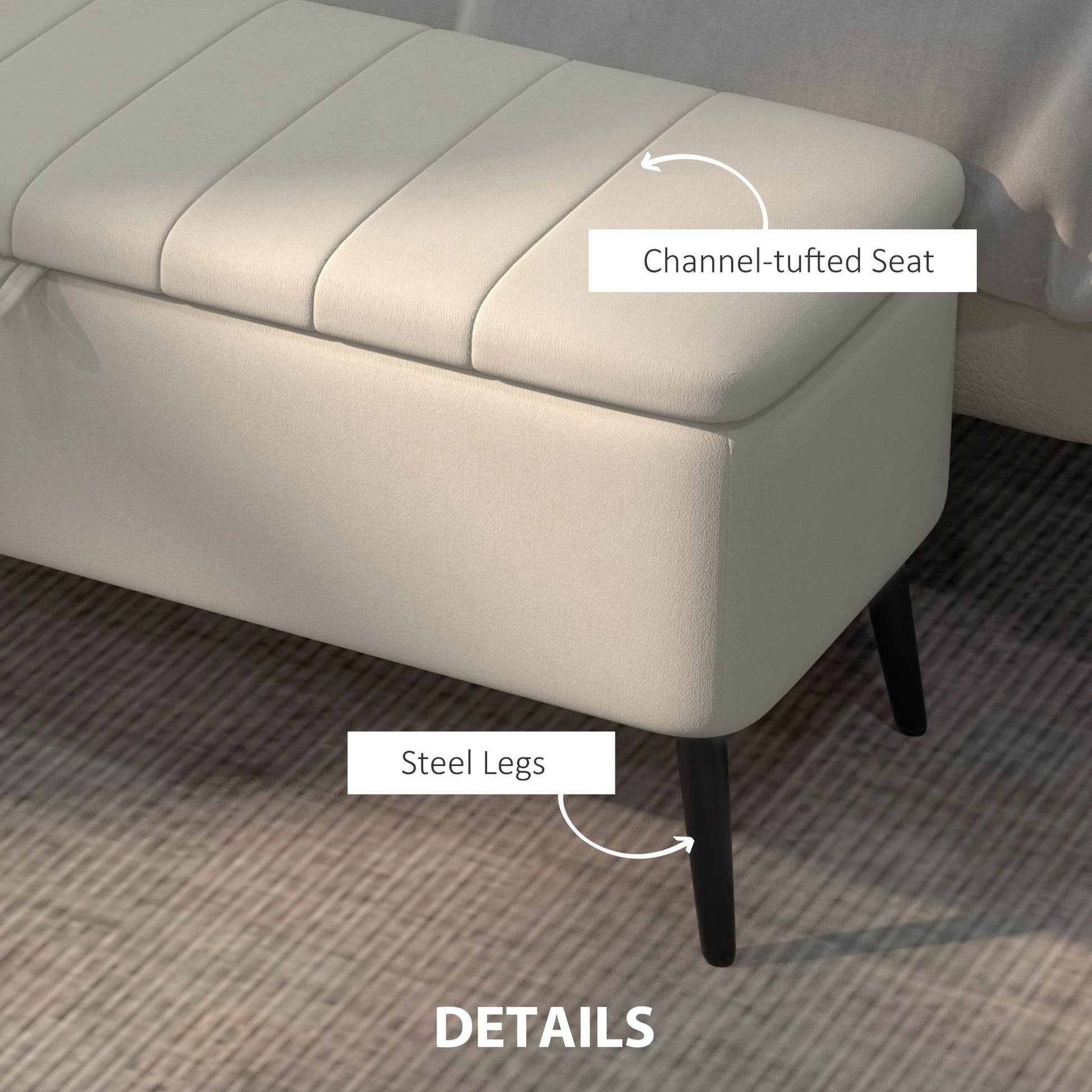 Versatile Cream White Linen Fabric Storage Bench Ottoman with Padded Lid - ALL4U RETAILER LTD