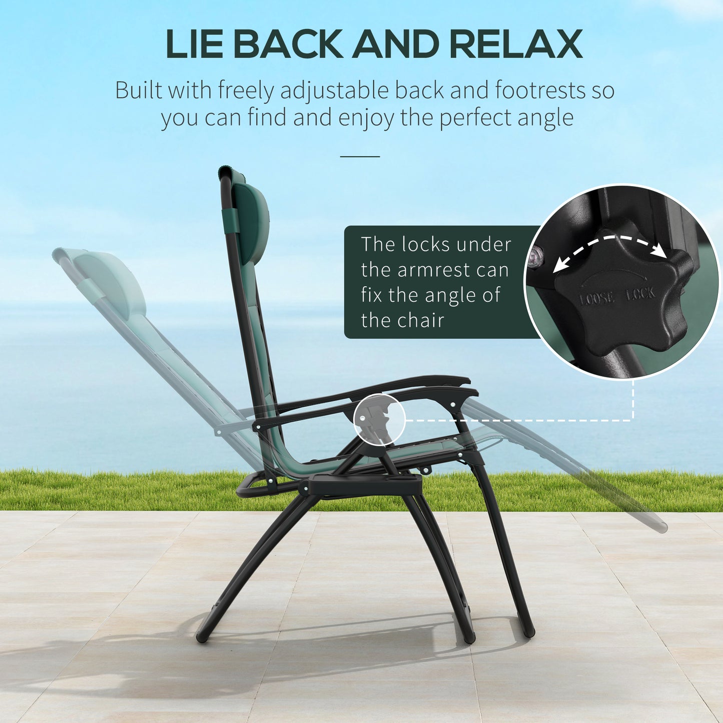 Outsunny Zero Gravity Lounger Set Of Two Folding Reclining Patio Chairs With Padded Seats And Headrests