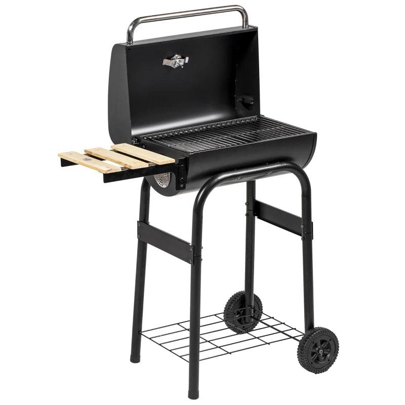 Outsunny Wheeled Charcoal Barbecue Grill Trolley with Shelves - Outdoor BBQ Grill, Portable and Convenient - Black - ALL4U RETAILER LTD