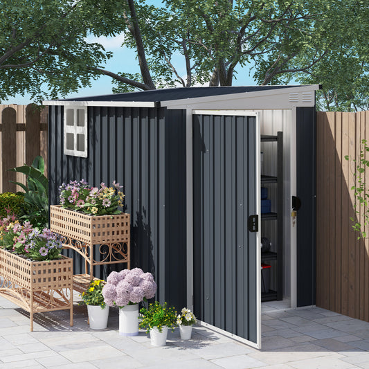 Outsunny 7.6 x 4ft Garden Metal Shed With Window 2 Vents Lockable Door Outdoor Storage for Garden Patio Dark Grey