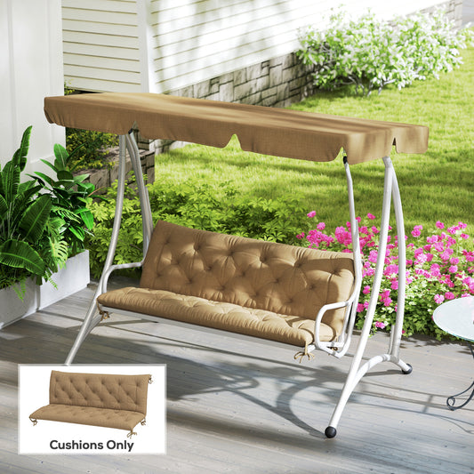 Outsunny Khaki Three-Seater Bench Cushion Splash-Resistant for Outdoor Metal or Wood Furniture