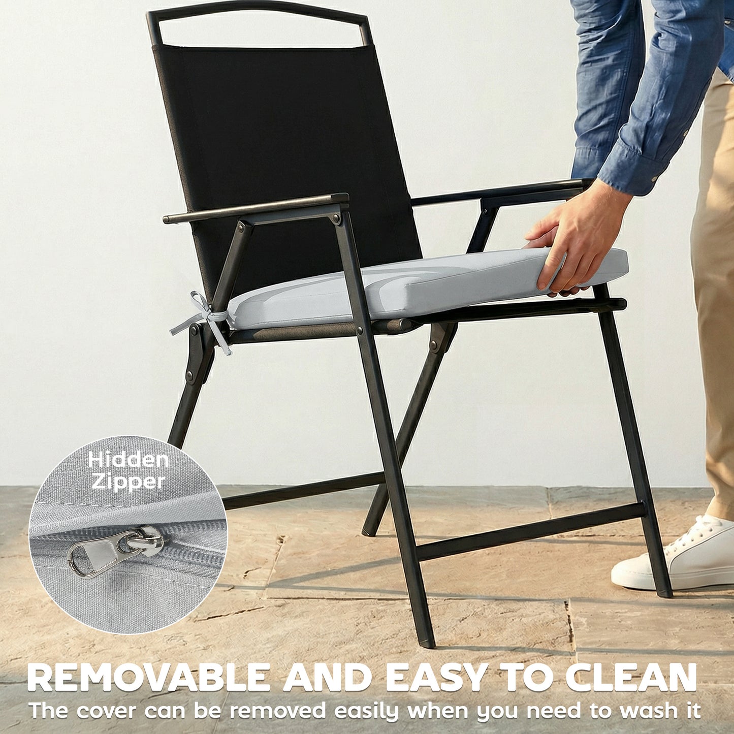 Outsunny 6 Pack Outdoor Seat Cushions With Machine Washable Covers Water Repellent Light Grey