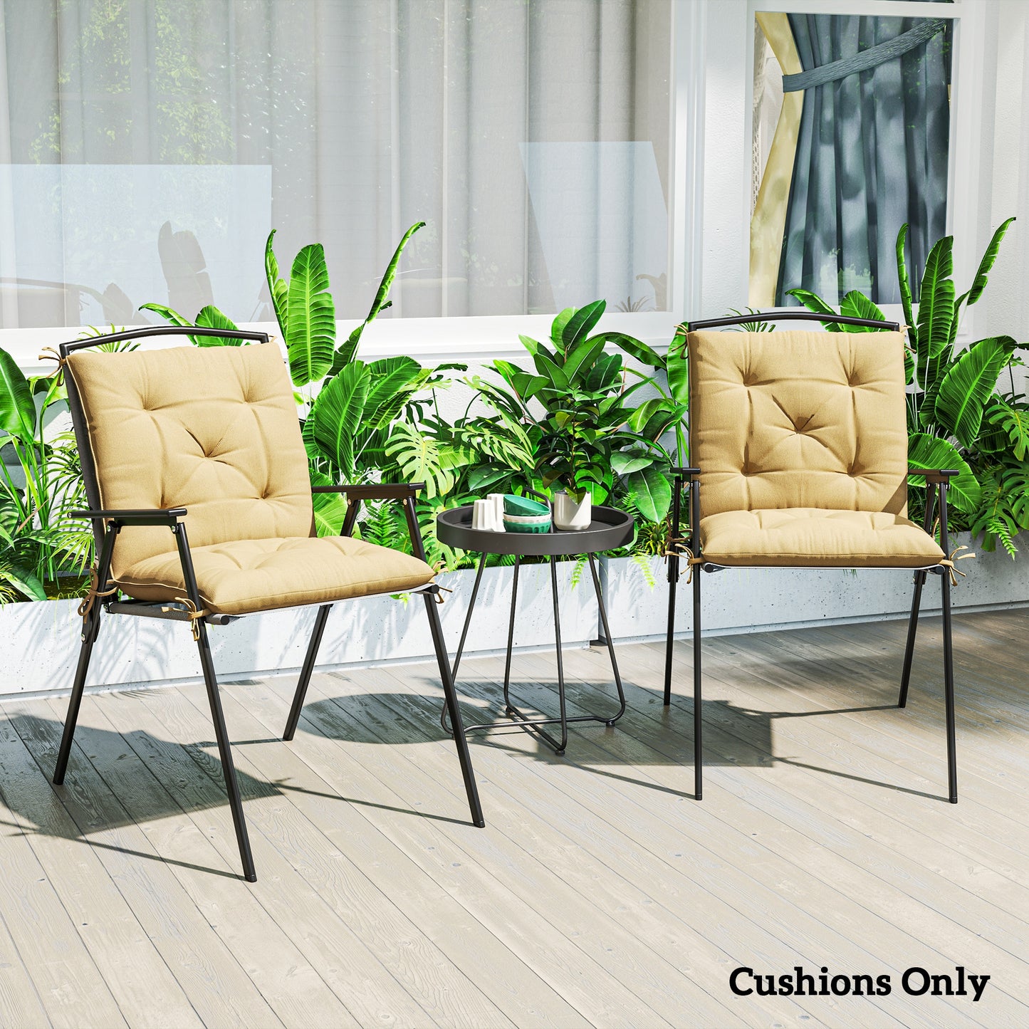 Outsunny Set Of Two Outdoor Seat Cushions Khaki With Polyester Fabric Covers Plush Cotton Filling And Stain Resistant