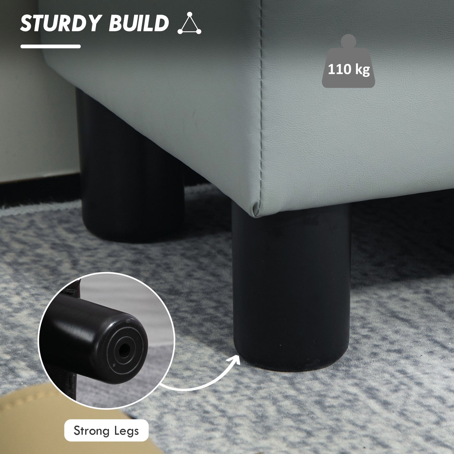 Homcom Pu Leather Footstool With Four Plastic Legs Grey Cushioned Stool For Living Room Supports Up To 110kg