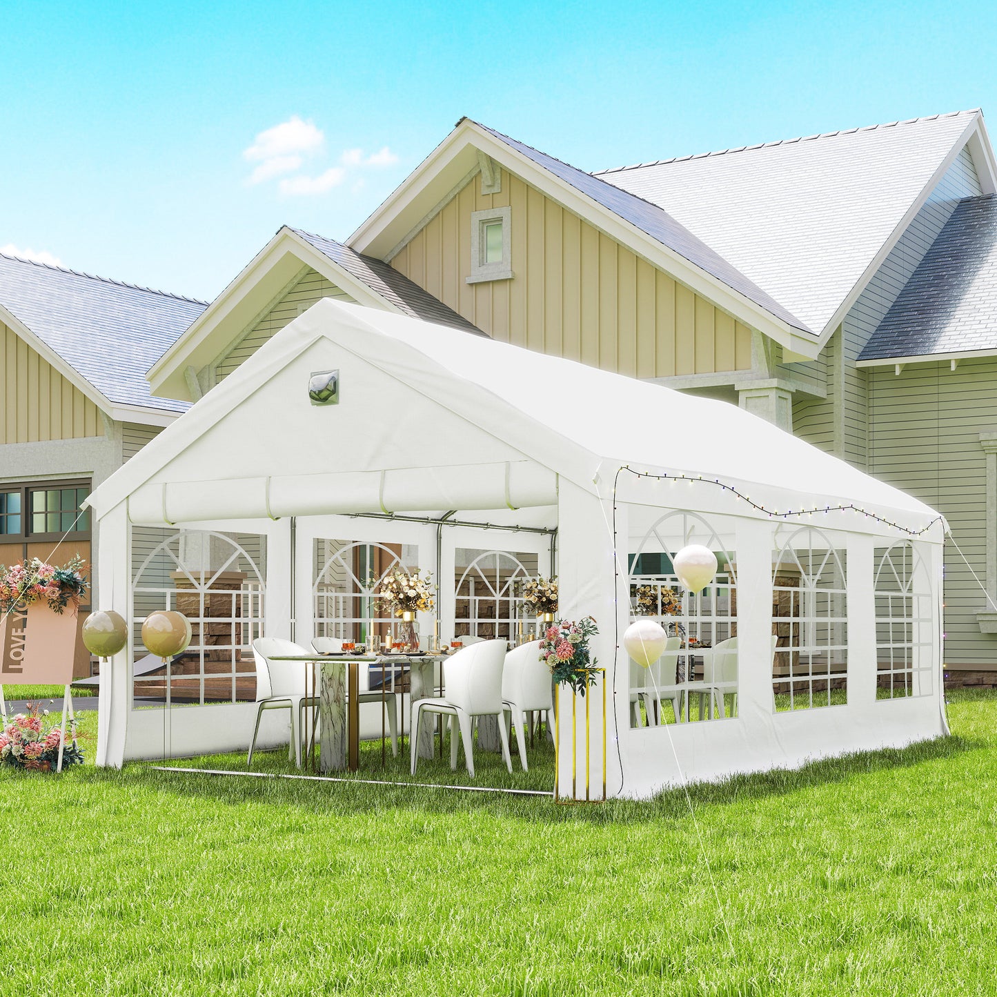 Outsunny 6 x 4 m Outdoor Party Wedding Tent Heavy Duty Gazebo Canopy With Windows And 4 Removable Sidewalls