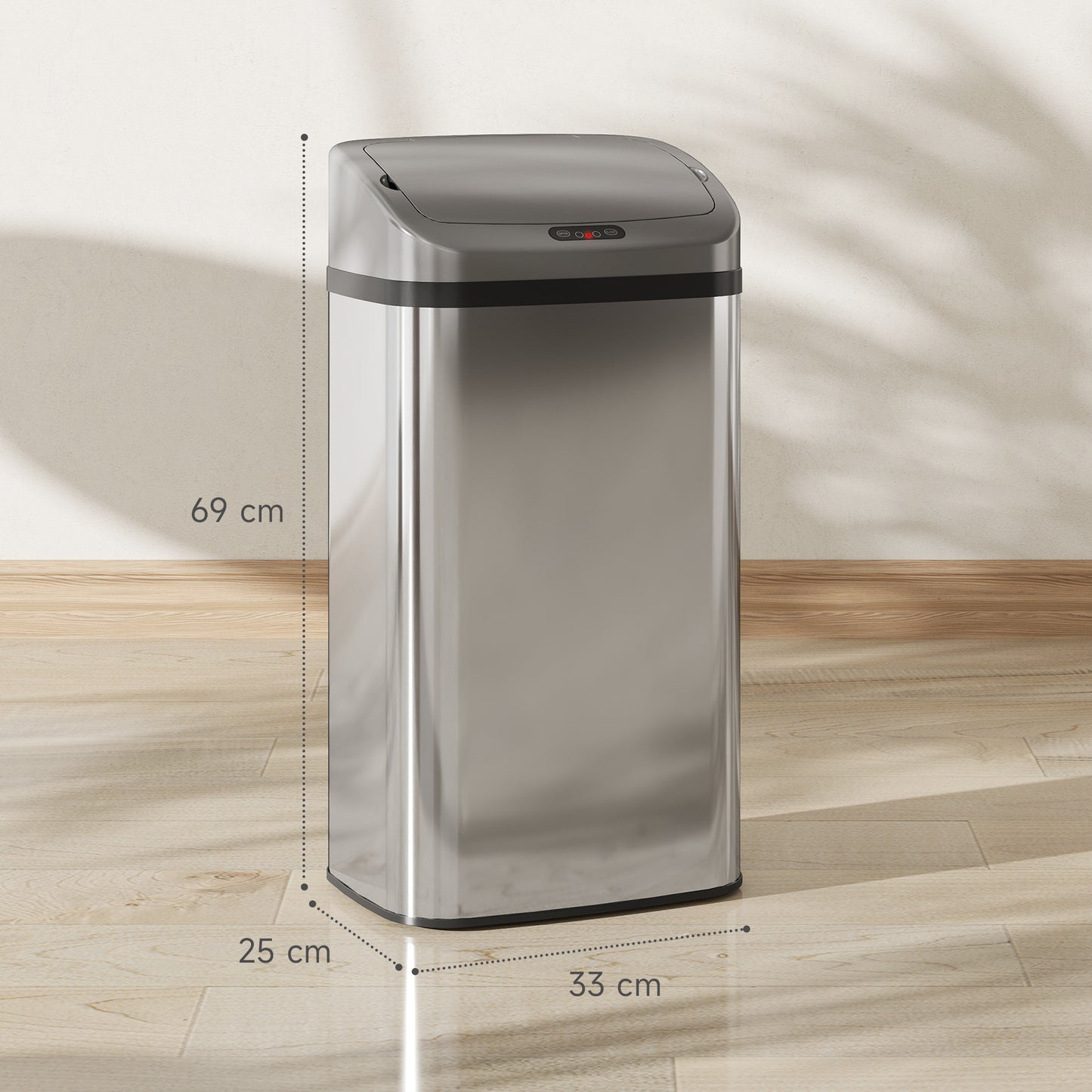 HOMCOM 48L Stainless Steel Sensor Bin Automatic Lid Infrared Sensor Kitchen Trash Can Silver Tone