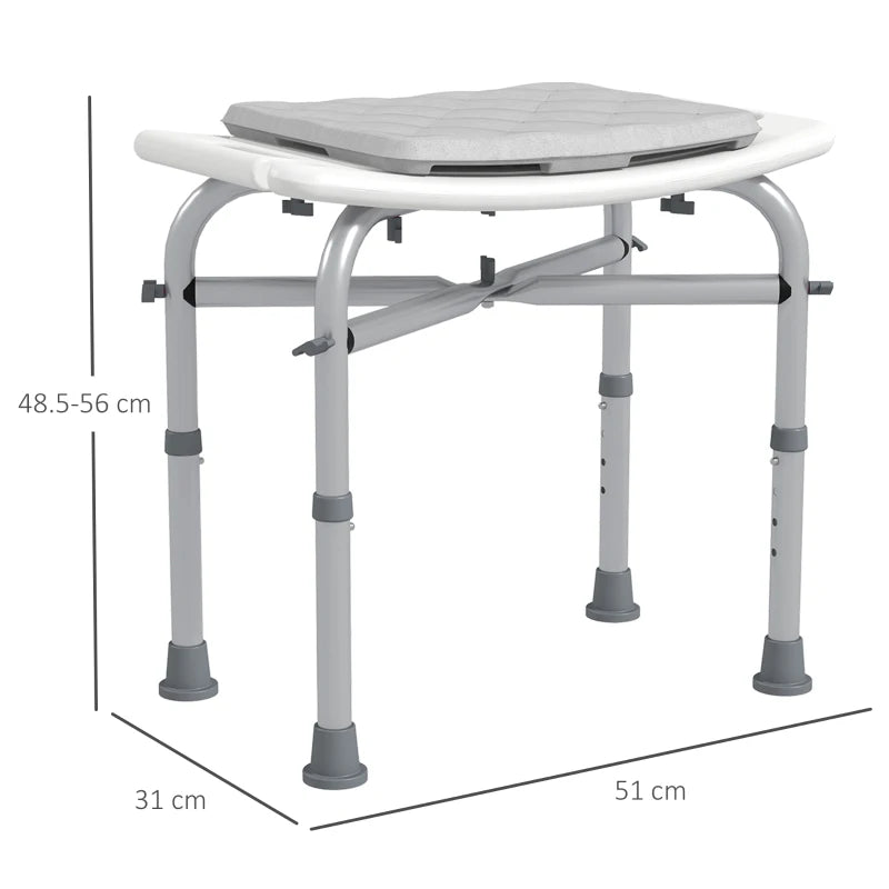 HOMCOM Aluminium Shower Stool for Elderly, Height Adjustable Seat with Removable Padded Cushion, Shower Head Holder, Non-Slip Bath Stool for Seniors, Disabled, Pregnant - White - ALL4U RETAILER LTD