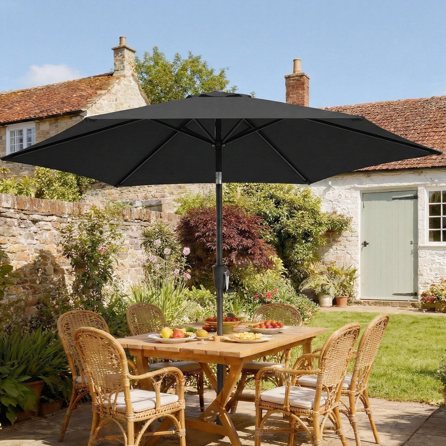 Outsunny 2m Garden Parasol Umbrella With Crank Handle And Tilt Function UV30+ Protection For Outdoor Tables