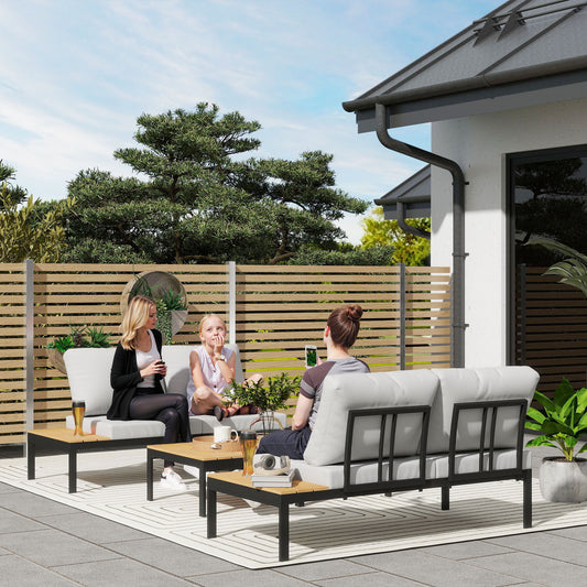 Outsunny Four Piece Garden Corner Sofa Set With Two Loveseats And Two Coffee Tables Grey