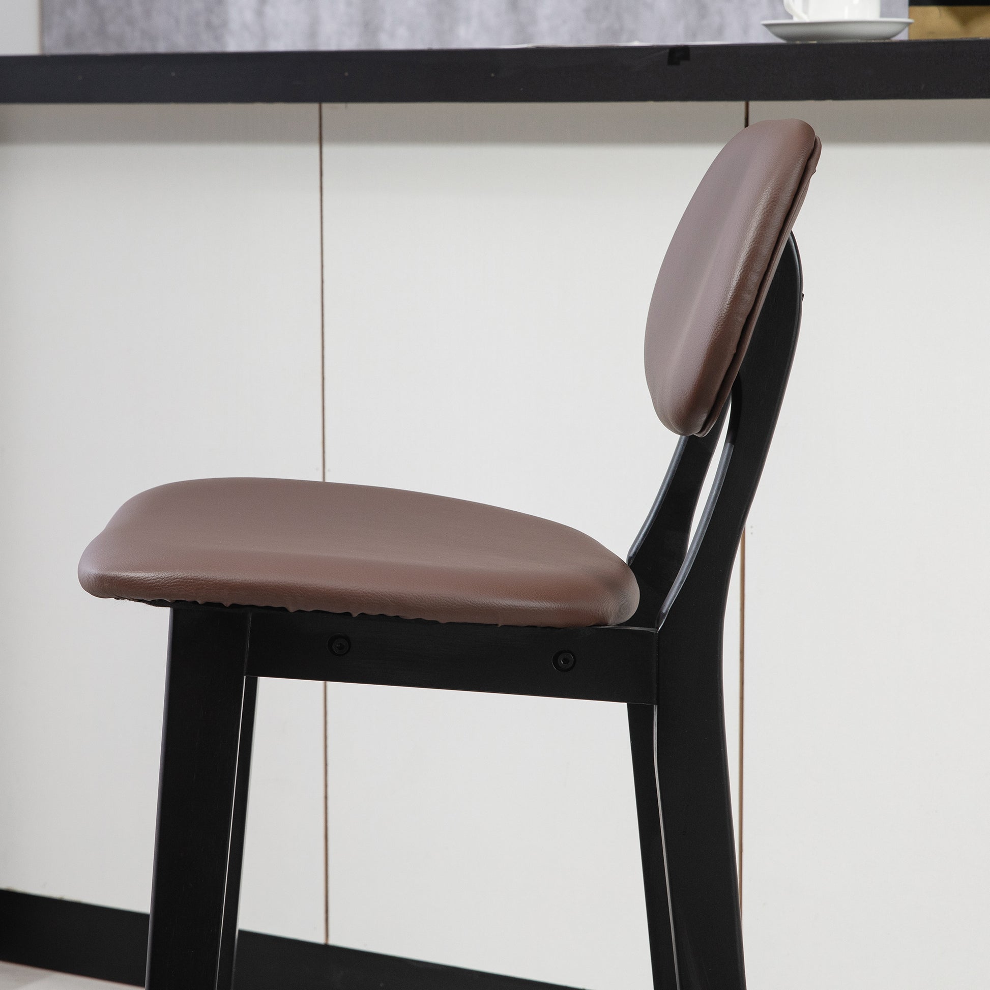 HOMCOM Set of 2 Modern Faux Leather Bar Stools with Wooden Legs and Back Support, Brown - ALL4U RETAILER LTD