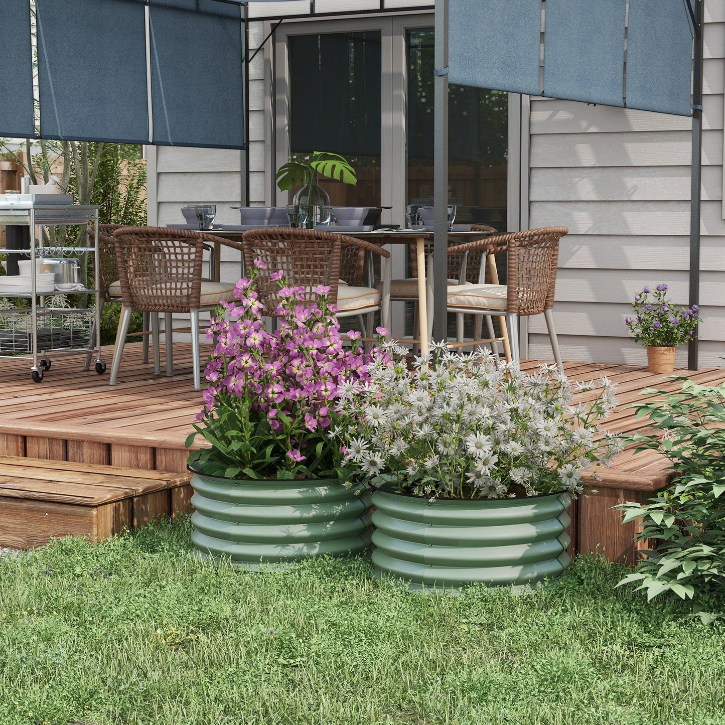 Outsunny Set of 2 Raised Garden Bed, Metal Planter Box with Safety Edging, Easy-to-assemble Stock Tank, Green - ALL4U RETAILER LTD