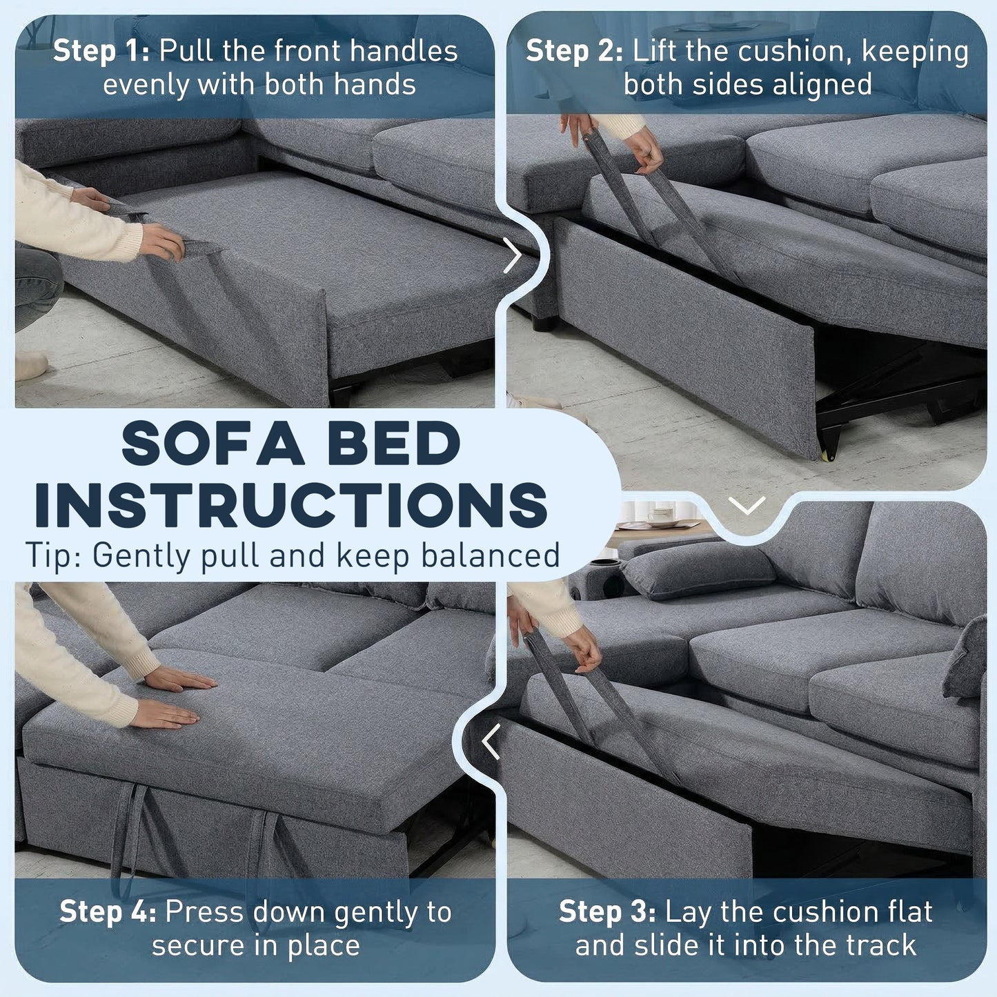 HOMCOM Corner Sofa Bed L Shaped Sleeper Sectional With Reversible Storage Chaise Pocket Springs Grey