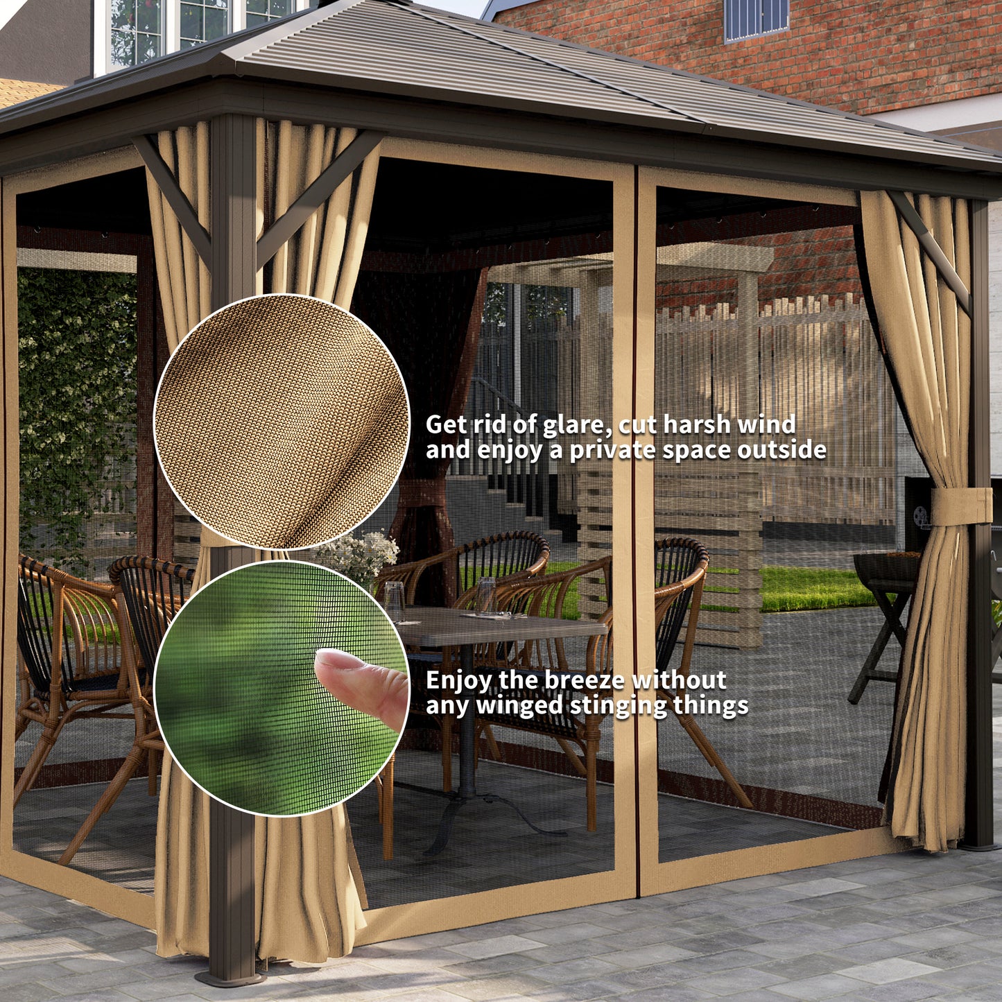 Outsunny 3 By 3 Meter Metal Hardtop Gazebo With Curtains And Accessories Weather Resistant Brown