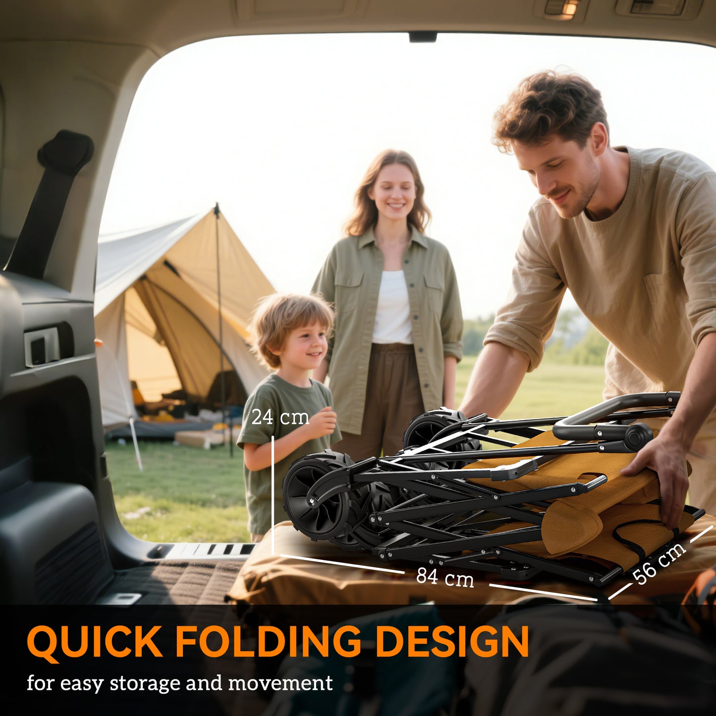 Outsunny 120L Folding Camping Trolley Cart With Removable Canopy Terrain Wheels Adjustable Handle Push Or Pull Orange