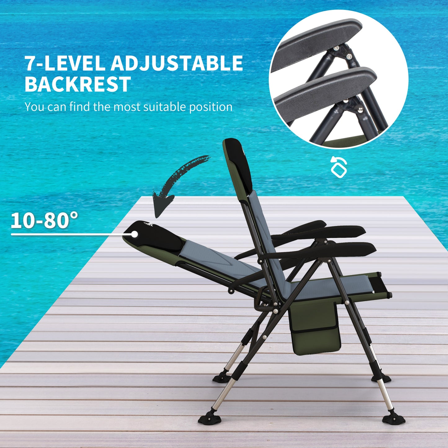 Outsunny Adjustable Portable Fishing Chair with Foldable Metal Frame and Padded Comfort, Green/Black - ALL4U RETAILER LTD