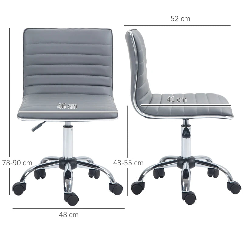 HOMCOM Adjustable Swivel Office Chair - Armless Mid-Back in Light Grey PU Leather, Chrome Base - ALL4U RETAILER LTD