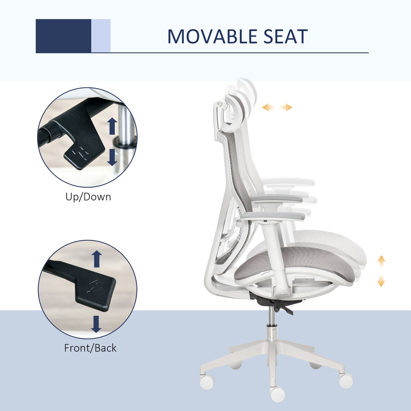 Vinsetto Grey Ergonomic Swivel Office Chair with Adjustable Height, Mesh Back, and 3D Armrests for Home Workspace - ALL4U RETAILER LTD