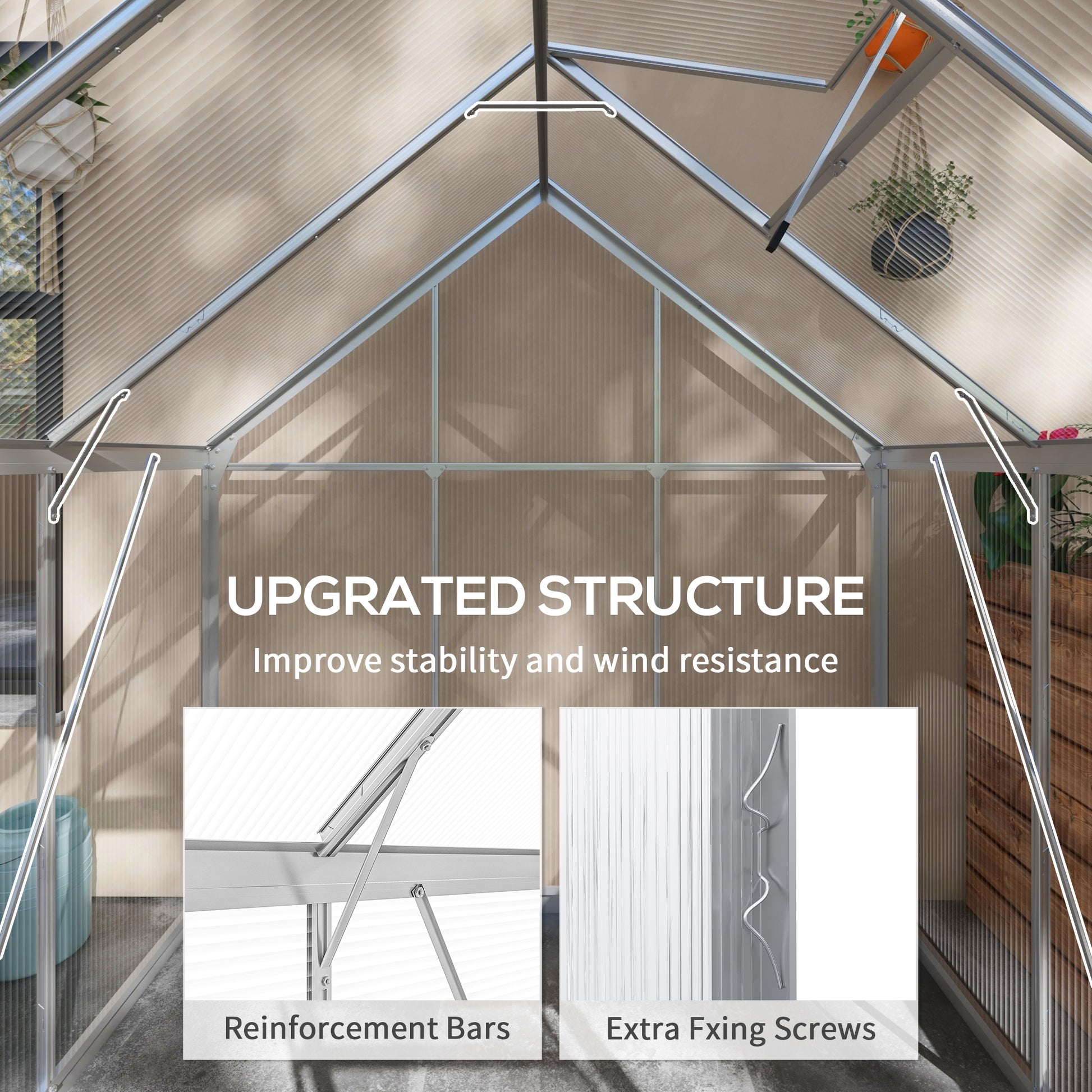 Outsunny 6 x 6ft Aluminium Framed Polycarbonate Greenhouse with Sliding Door and Adjustable Window, Silver - ALL4U RETAILER LTD