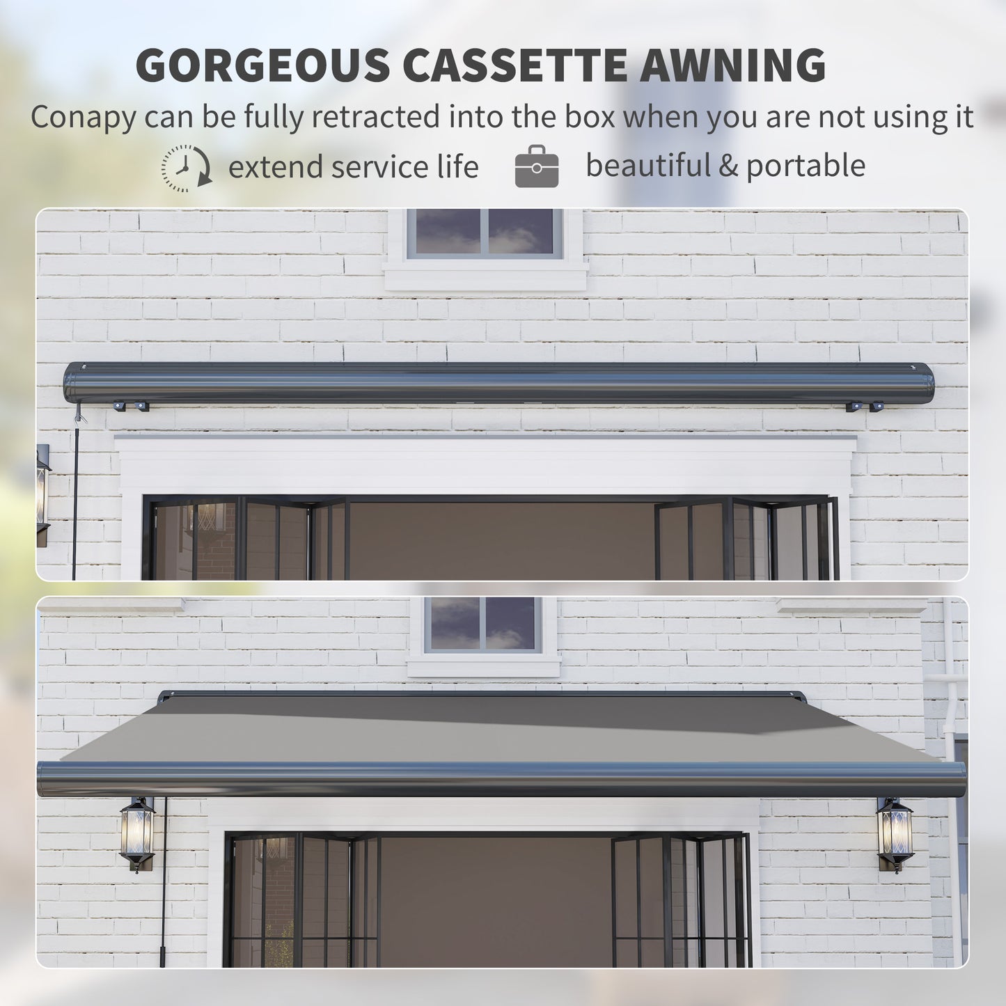 Outsunny 3.5 X 3 M Electric Awning Aluminium Frame DIY Retractable Awning UV50+ Sun Shade Canopy Light Grey
