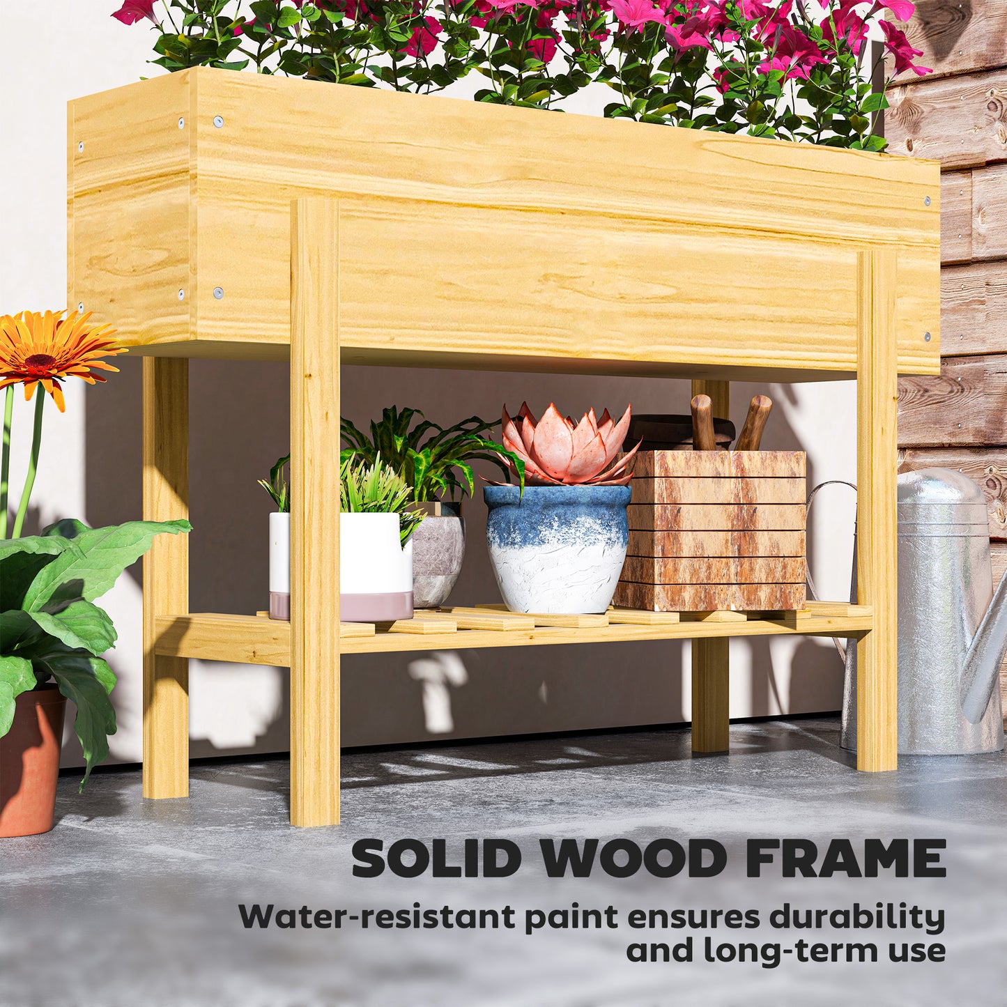 Outsunny Wooden Raised Garden Bed With Bed Liner And Drainage Holes, Elevated Planter For Vegetables And Herbs